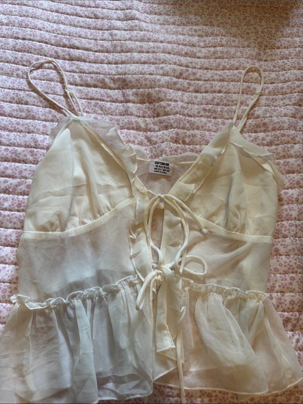 Cotton On Cream Sheer Ruffle Tie-Front Camisole